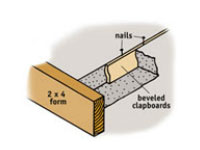Create expansion joints on large concrete areas by using clapboard siding.